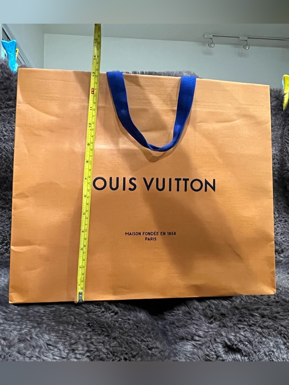 Authentic Louis Vuitton Orange Shopping Bag with Blue Ribbon Handles - Picture 9 of 11